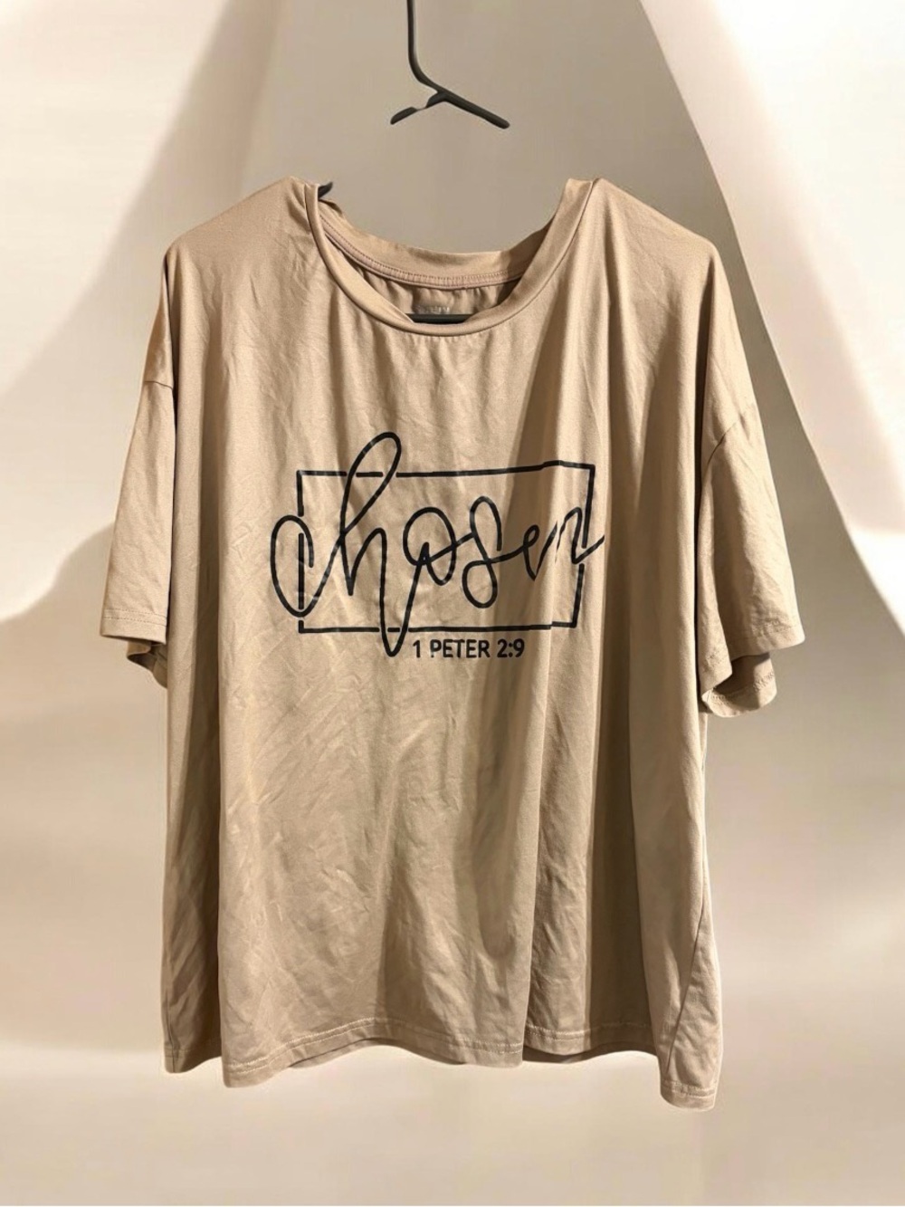 SHEIN Beige "Chosen" Graphic Short Sleeve Tee